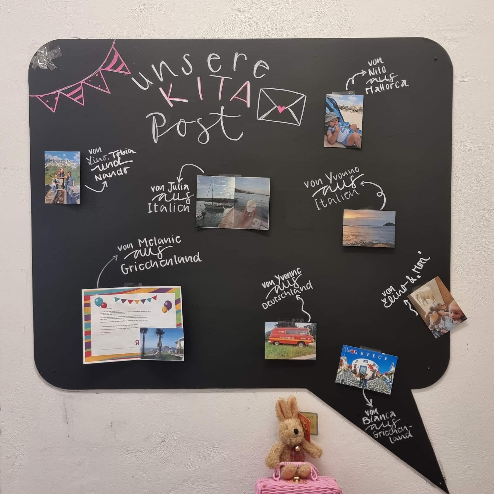 Hase Felix begleitet uns seit einiger Zeit in unserem Kita-Alltag! Er schreibt den Kindern tolle Briefe und bringt ihnen in seinem rosafarbenen Koffer ab und an tolle Sachen mit, welche zu unseren Projekten und aktuellen Themen der Kinder passen. 